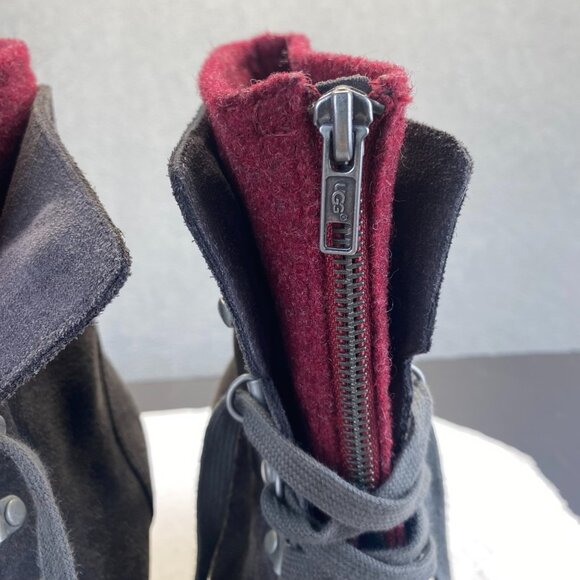UGG Australia Boots Women sz 8 gray/burgundy zip Lace Up Combat Heel Ladies - Picture 14 of 16